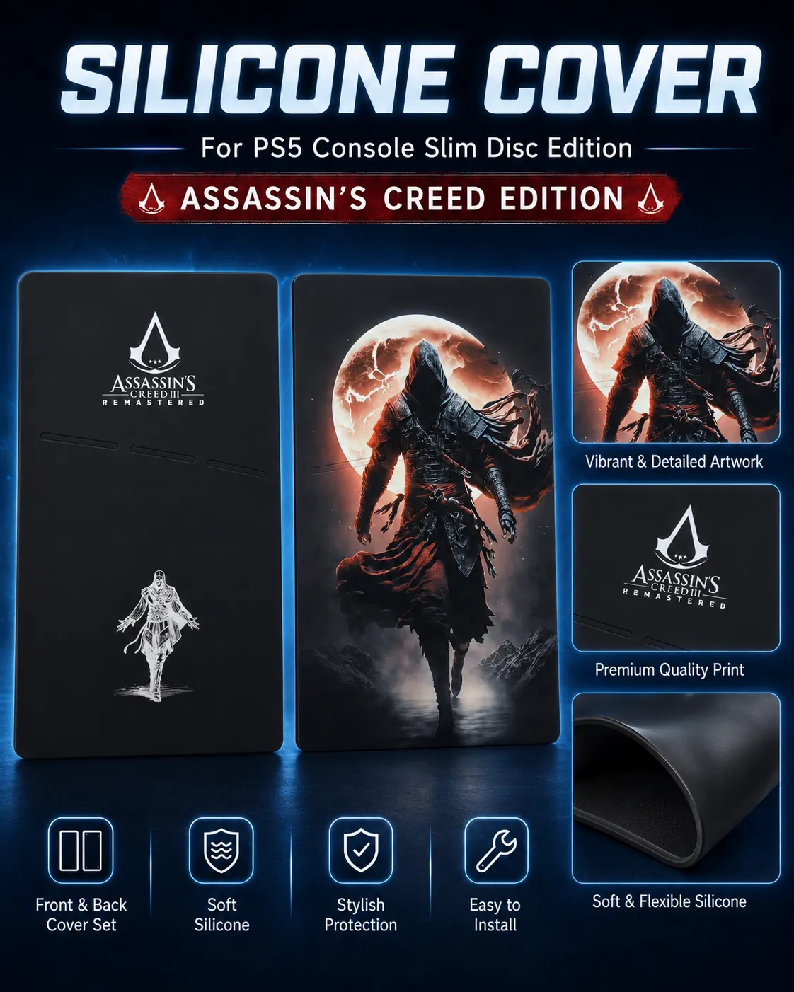 Assassin's Creed PS5 Slim Disc Silicone Cover closing visual